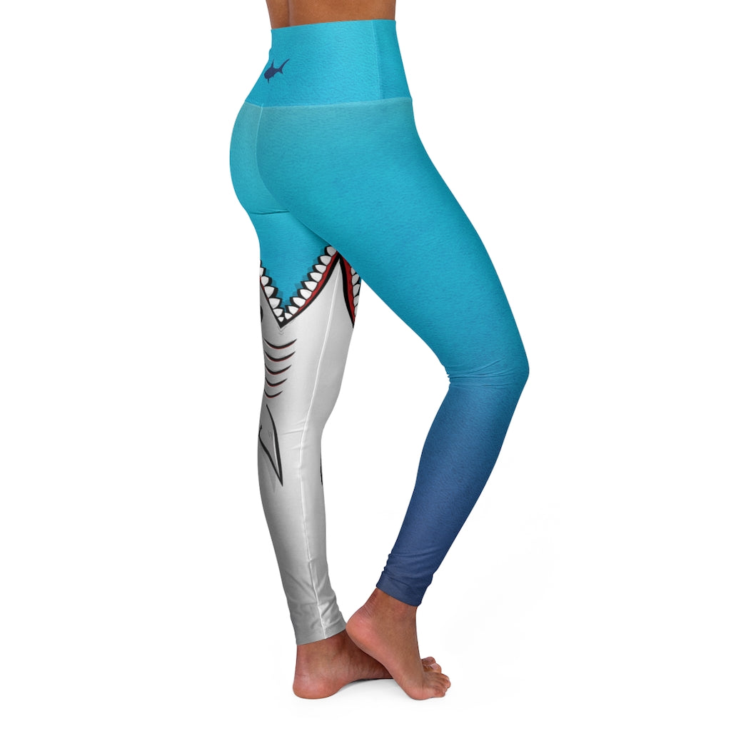 Shark Bite Women's Performance High-Waisted Yoga Leggings -Blue